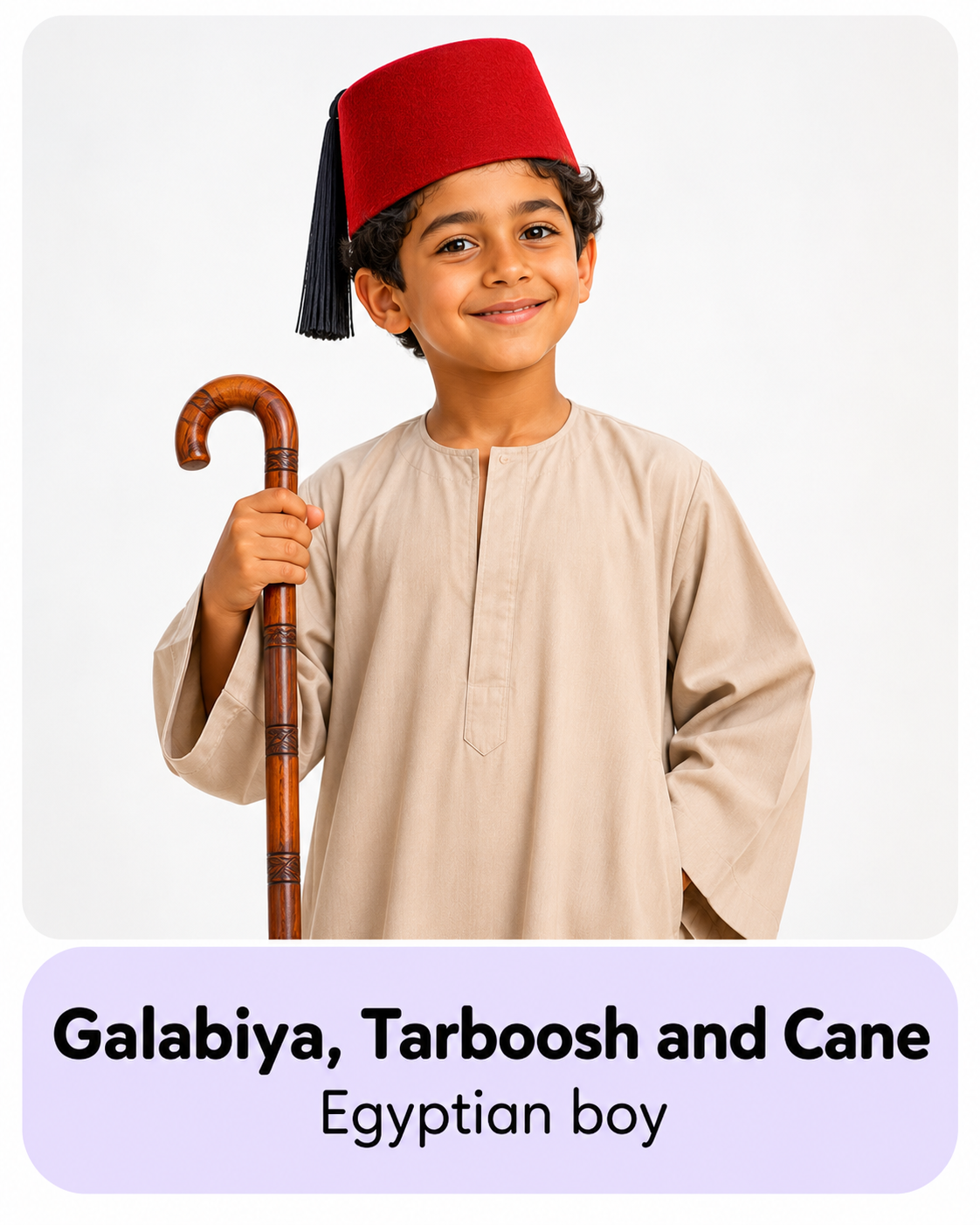 Egyptian boy - galabiya, tarboosh and cane